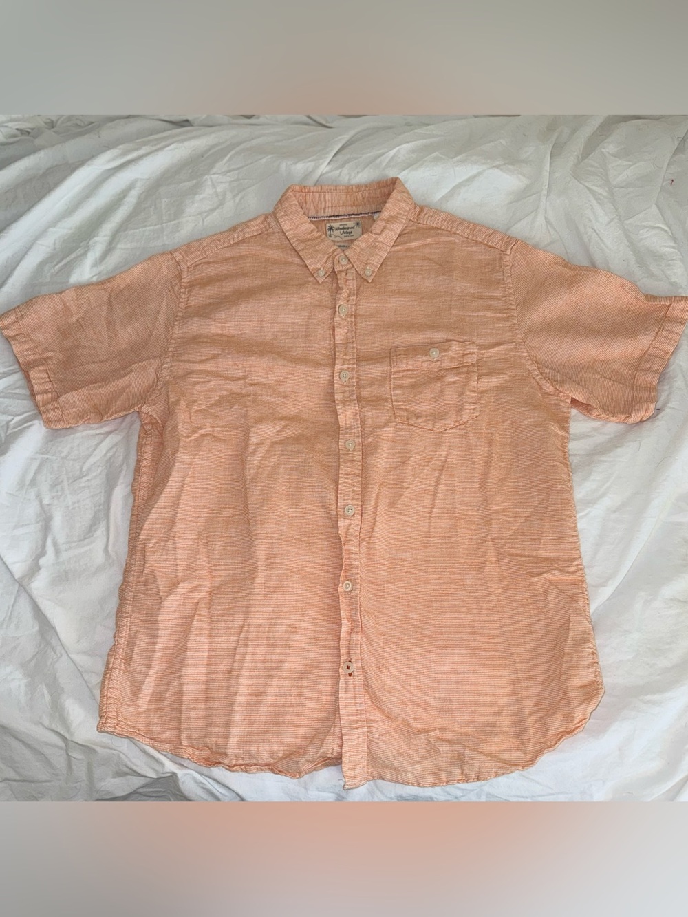 Original Weatherproof Vintage Linen Blend Orange & White Striped Shirt - XL